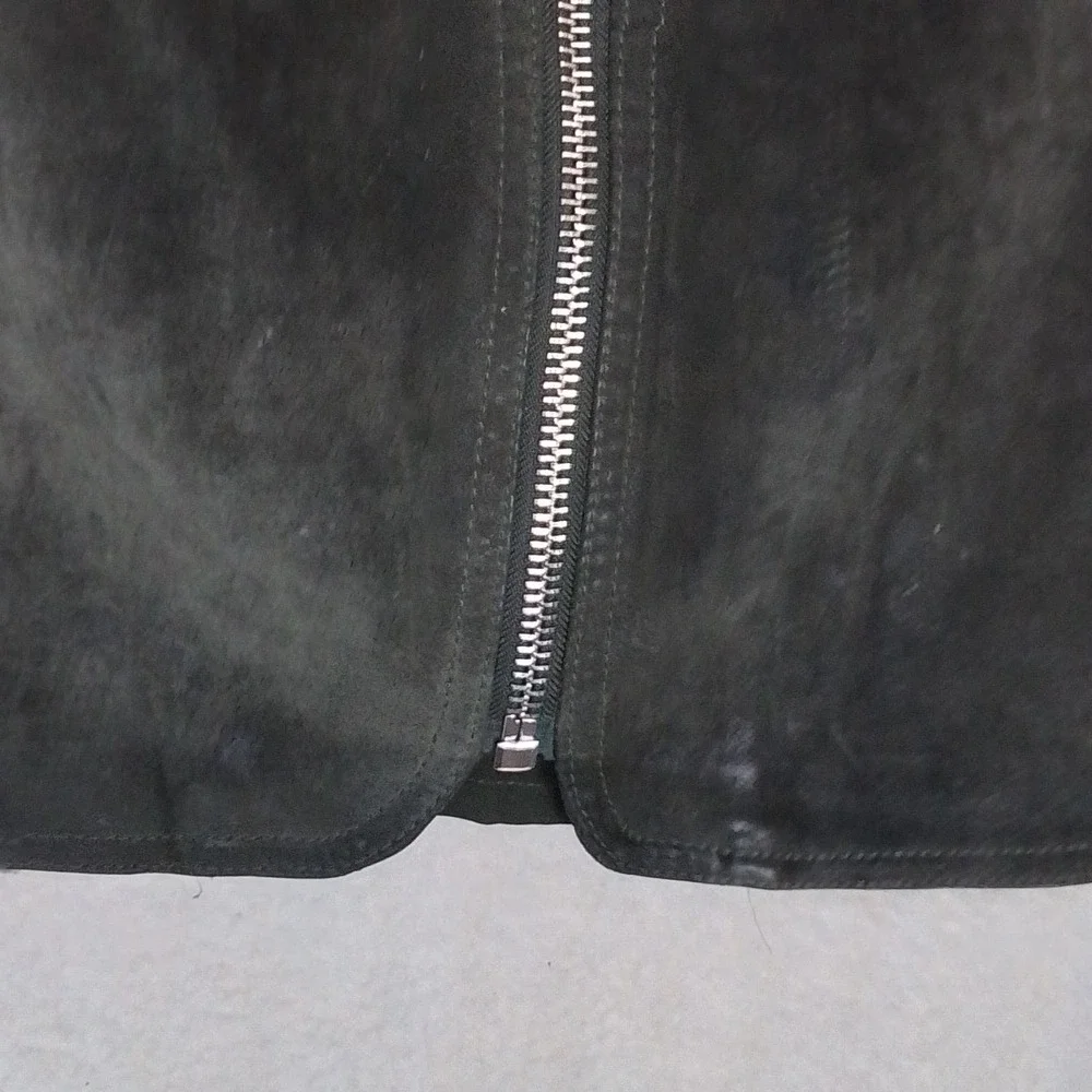 H&M Full Front Zip Leather Suede Mini Skirt Size Medium in Green‎ *flawed*